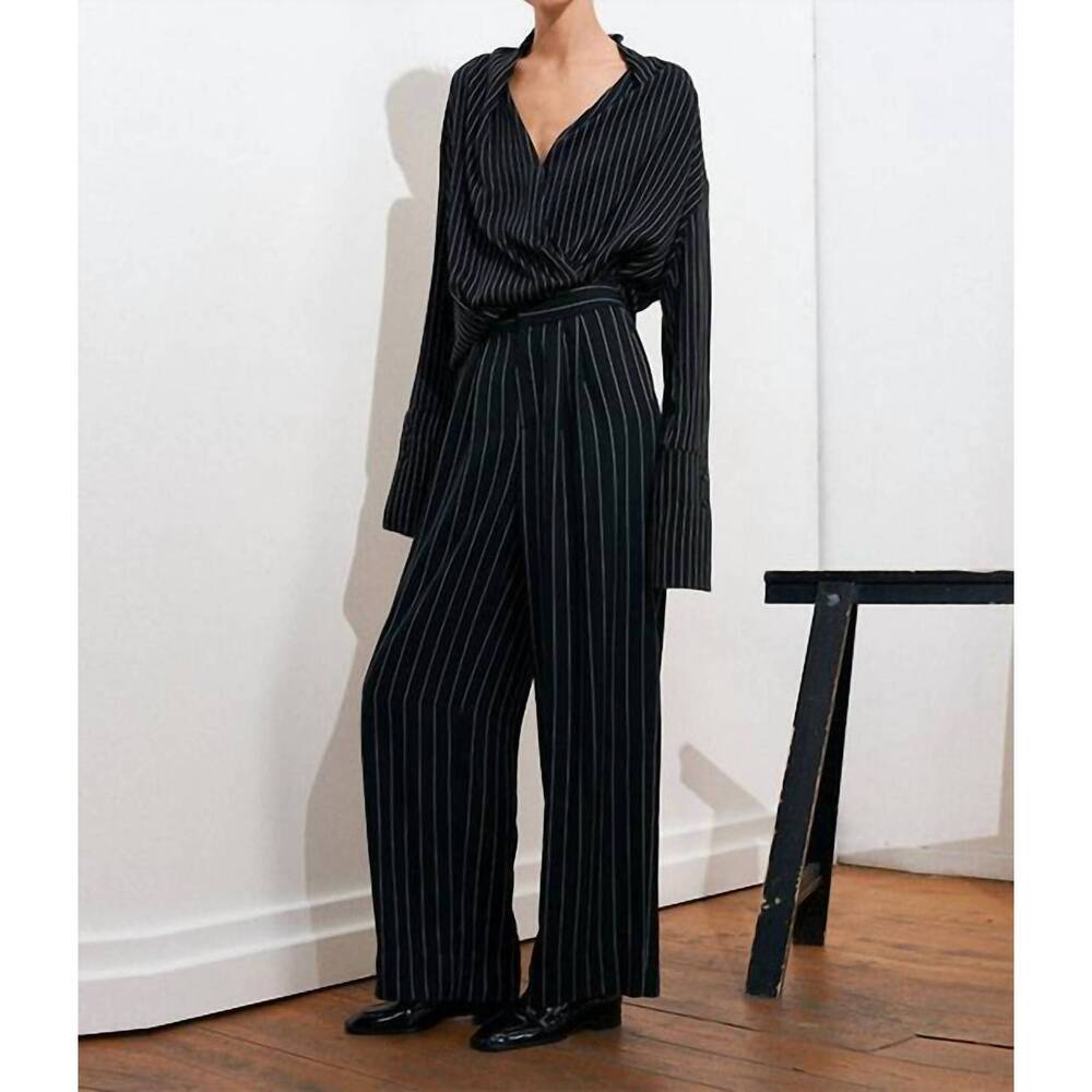 NEW ACARIA STUDIO historical long sleeve top in black stripe